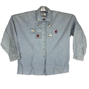 Carroll Reed Women's Embroidered Button Down Shirt Size 14 Blue